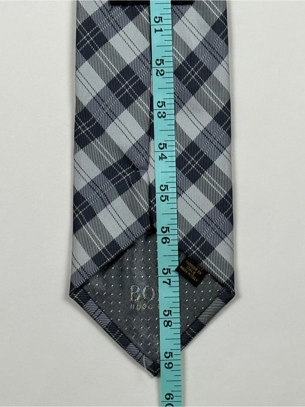 Boss Gray and Black Plaid Silk Tie